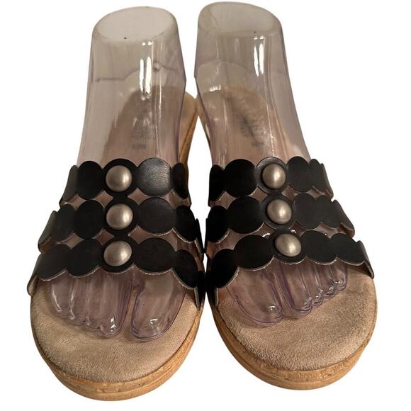 Tuscany Easy Street Black Cork Slip On Platform Wedges Slides Sandals 10M Boho - Picture 9 of 16